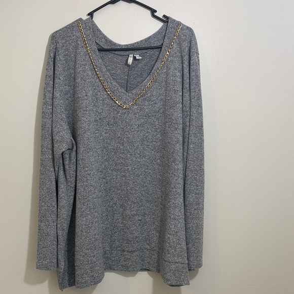 Cato Sweaters - Cato Heather Gray Top with Gold Chain Accent
